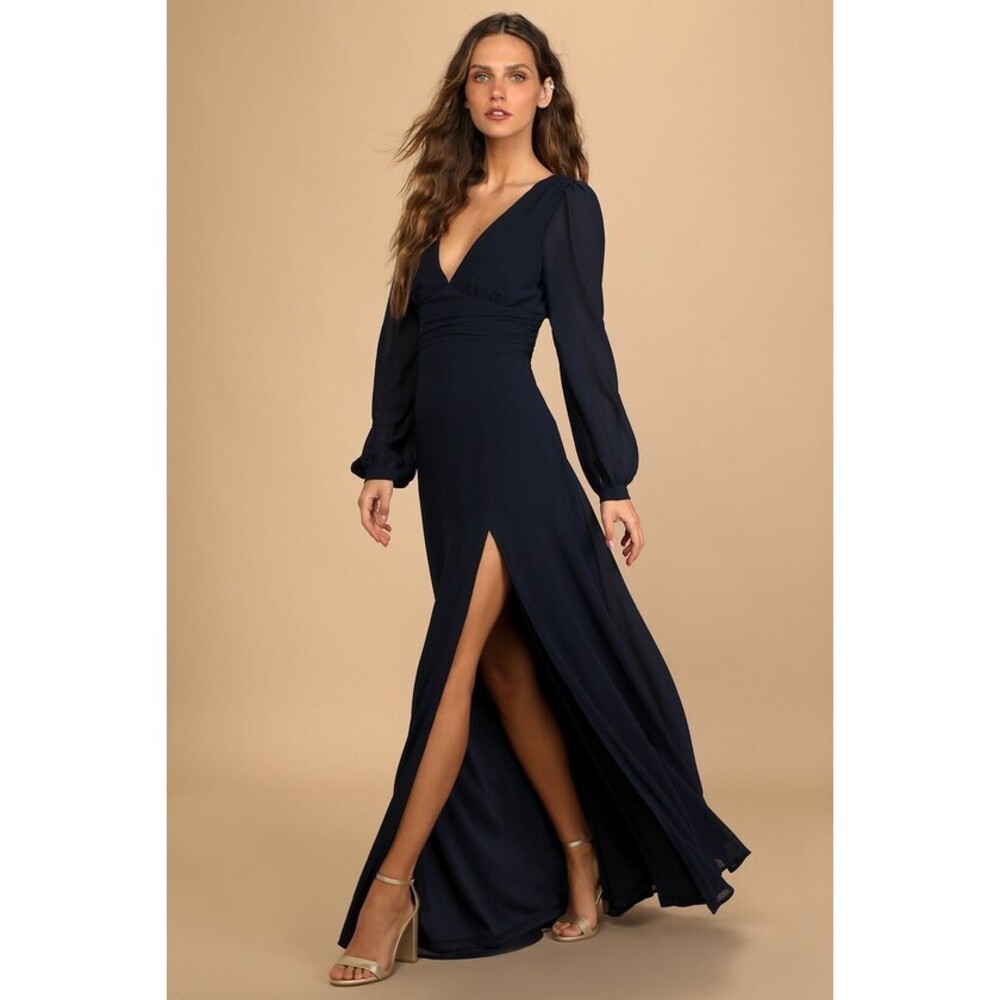 NWT Lulus Love You So Navy Long Sleeve Maxi Dress Blue - Size M